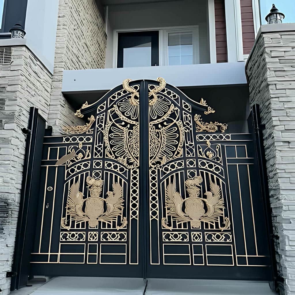 درب فلزی حیاط ساختمان با برش منظم پروفیل آهنی