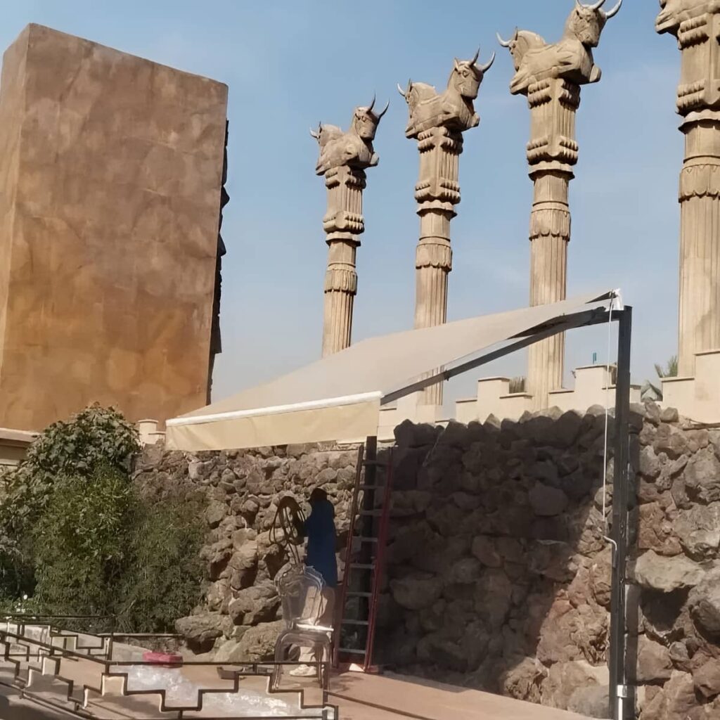 سایبان اتوماتیک استان خوزستان با سازه فلزی تیره