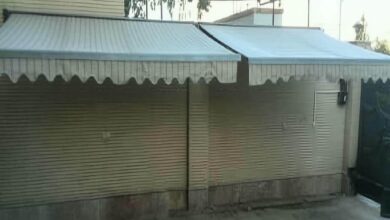 سایبان برقی استان فارس روی ورودی ساختمان