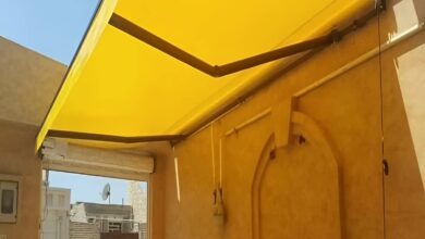 سایبان برقی اهواز با پوشش کرم برای نمای کلاسیک