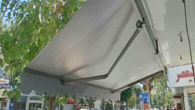سایبان برقی سمنان با پوشش کرم راه راه